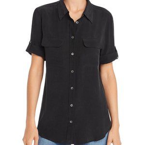Equipment slim signature silk shirt, short sleeve, black, size large